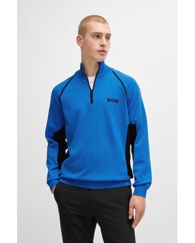 BOSS Sweater With Color-blocking And Logo - Blue
