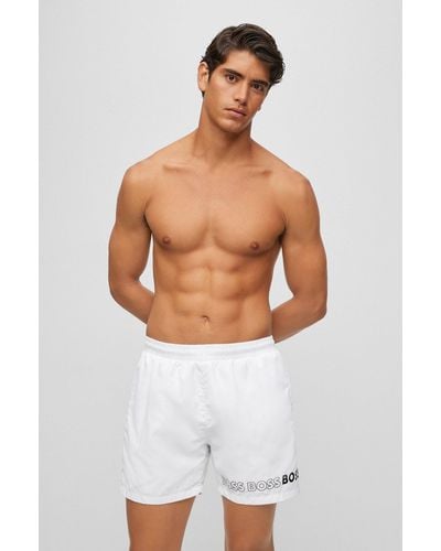 BOSS Recycled-material Swim Shorts With Repeat Logos - White