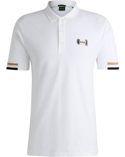 BOSS Mercerised-cotton Polo Shirt With Signature Stripes - White