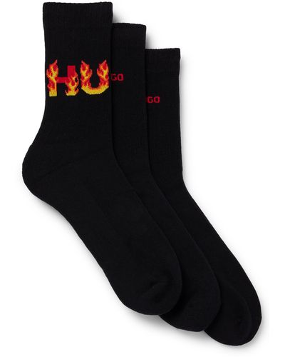 HUGO 3-pack Rib Flames Quarter Length Combed Cotton Socks - Black
