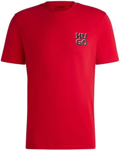 HUGO T-shirt Van Katoenen Jersey Met Tweedelige Logoprint - Rood