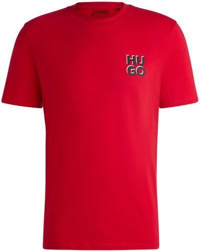 HUGO T-shirt en jersey de coton avec logo revisité imprimé - Rouge