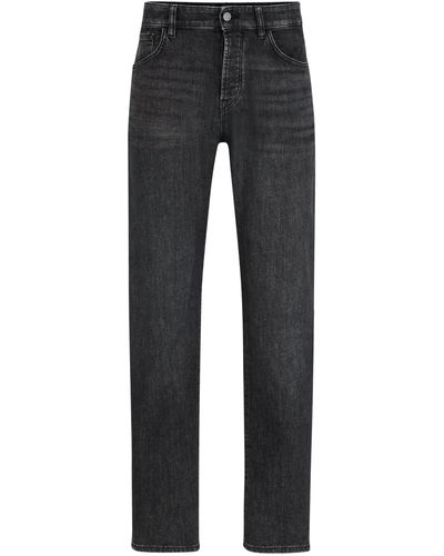 BOSS Graue Regular-Fit Jeans aus Denim mit mechanischem Stretch - Schwarz