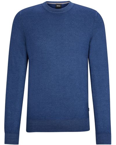 BOSS Regular-Fit Pullover aus reinem Kaschmir mit gerippten Bündchen - Blau