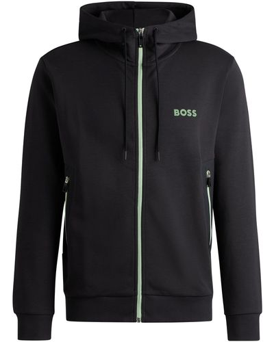 BOSS Cotton-blend Zip-up Hoodie With 3d-moulded Logo - Black