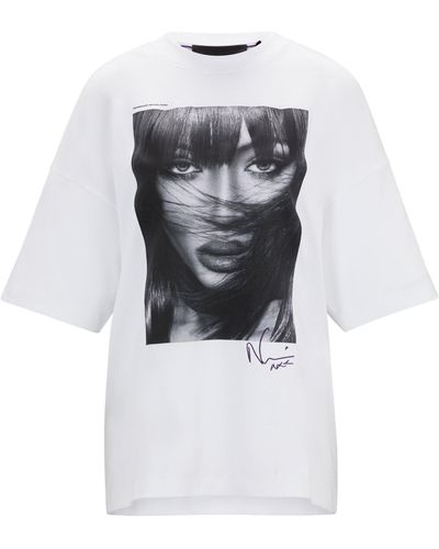 BOSS Naomi X T-shirt Van Interlocked Katoen Met Oversized Schouders - Wit