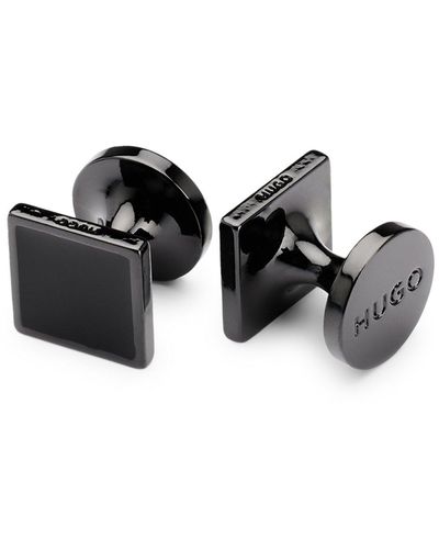HUGO Square Cufflinks With Enamel Core And Logo - White