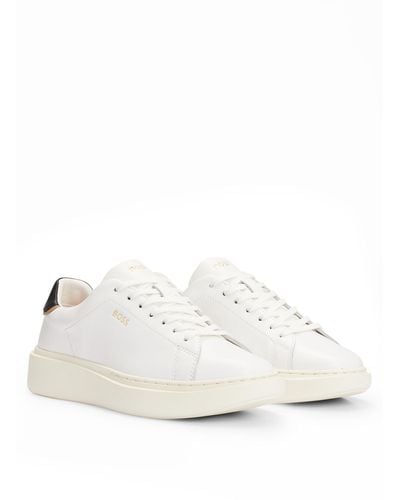 BOSS Lace-up Sneakers In Leather With Logo Details - White