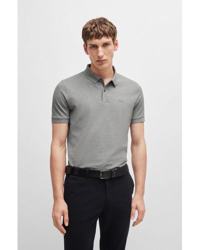 BOSS Regular-fit Polo Shirt In Cotton With Embroidered Logo - Gray