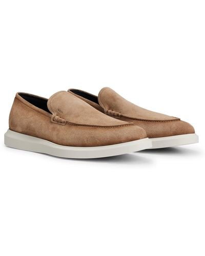 BOSS Suede Loafers With Lightweight Outsole - Brown