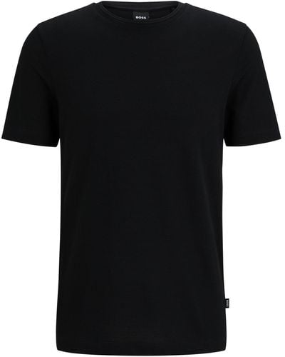 BOSS T-shirt Van Een Katoenmix Met Bobbelige Jacquardstructuur - Zwart