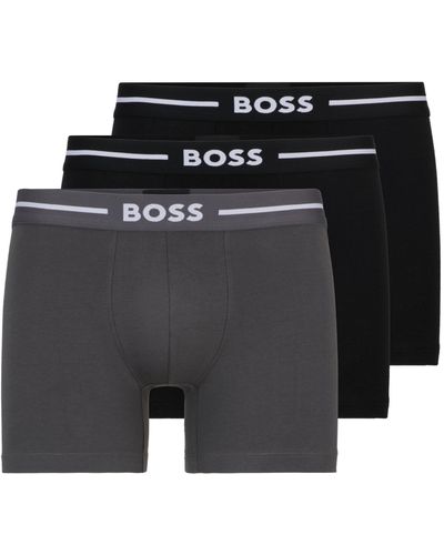 BOSS Lot de trois boxers longs en coton stretch - Noir