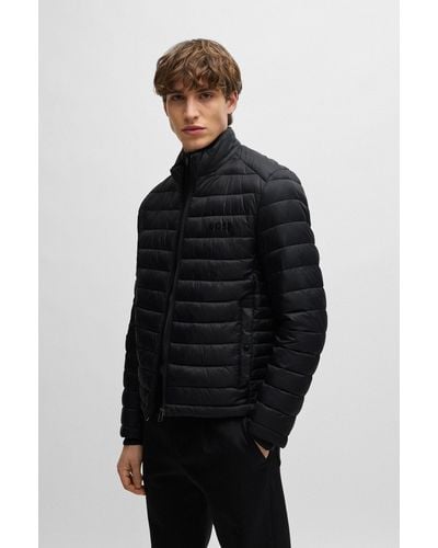 BOSS Water-repellent Padded Jacket With Tonal Logo - Black