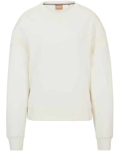 BOSS Sweatshirt aus Baumwoll-Mix mit Logo-Prägung und Strick-Tape - Weiß