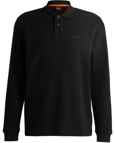 BOSS Waffle-structured Polo Shirt In A Stretch-cotton Blend - Black