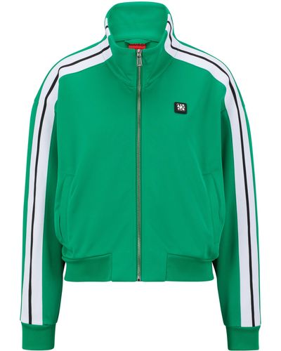 HUGO Jersey-Jacke mit Reißverschluss und Streifen an den Ärmeln - Grün
