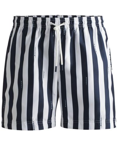 BOSS Striped Quick-dry Swim Shorts With Handwritten Logos - Black