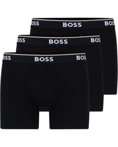 BOSS Dreier-Pack eng anliegende längere Boxershorts aus Stretch-Baumwolle mit Logos - Schwarz