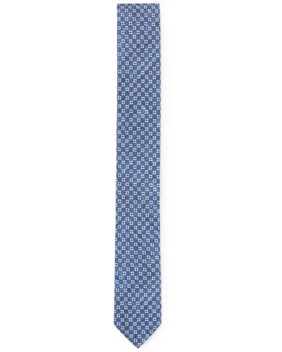 BOSS Digitally Printed Tie In Cotton And Wool - Blue