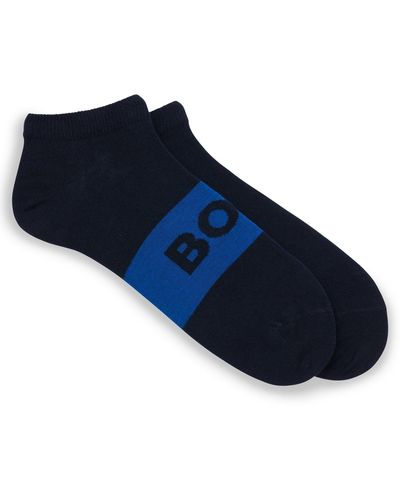 BOSS Paquete de dos pares de calcetines tobilleros de tejido elástico - Azul