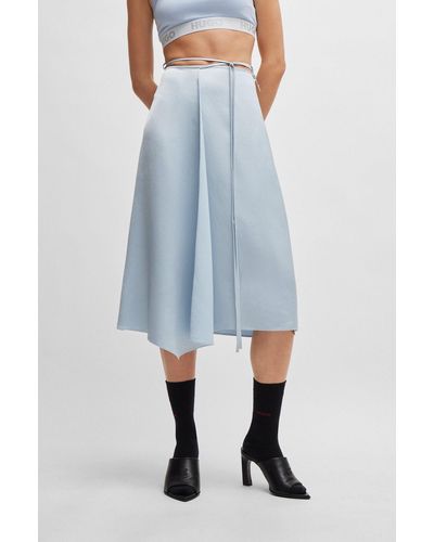 HUGO Tie-waist Knee-length Wrap Skirt In Satin - Blue