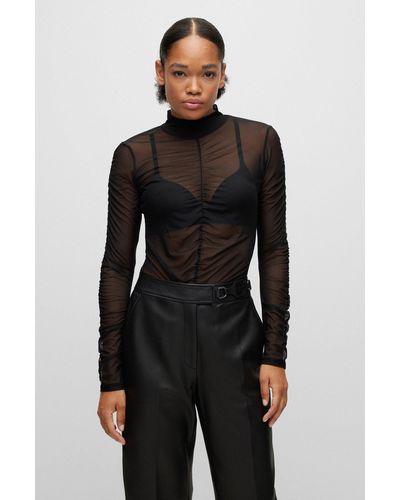 HUGO - Mock-neck jumpsuit with belted waist