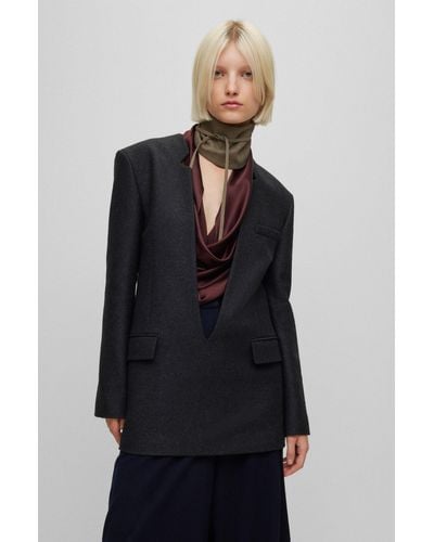 BOSS Wool-blend Deep V-neck Tailored Jacket - Gray