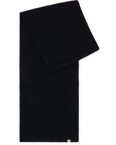 BOSS Ribbed Scarf With Signature-stripe Flag - Black