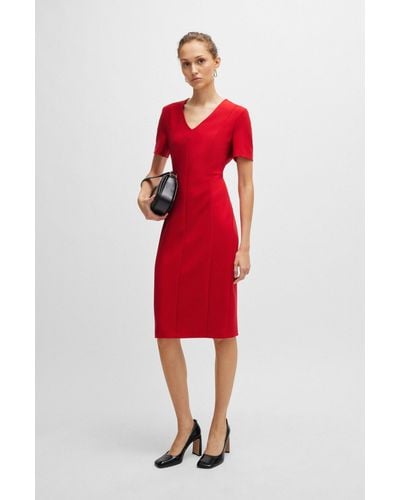 BOSS Slim-fit Business Dress In Stretch Fabric - Red