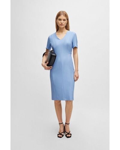 BOSS Slim-fit Business Dress In Stretch Fabric - Blue