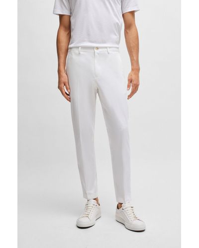 BOSS Slim-fit Pants In Cotton, Silk And Stretch - White