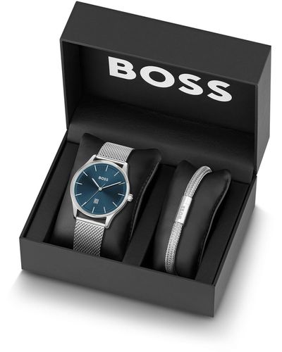 BOSS Reloj y pulsera de acero inoxidable en caja de regalo - Negro