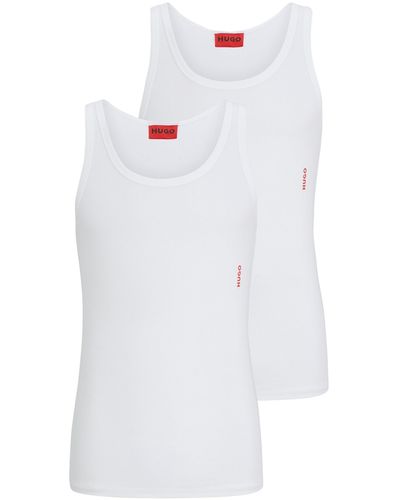 HUGO Paquete de dos camisetas de tirantes de algodón elástico con logo - Blanco