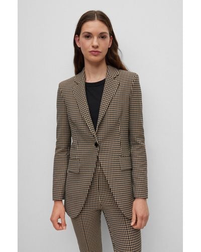 BOSS Slim-fit Jacket In Checked Stretch Fabric - Brown