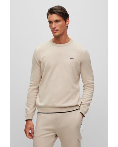 BOSS by HUGO BOSS Organic-cotton Regular-fit Jumper With Curved Logo - Natural
