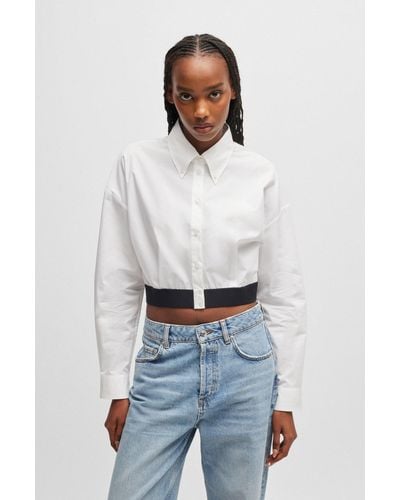 HUGO Relaxed-fit Blouse With Contrast Branded Waistband - White