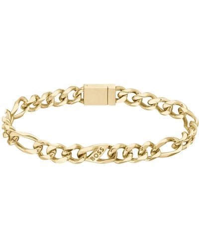 BOSS Gold-tone Figaro-chain Cuff With Branded Link - Metallic