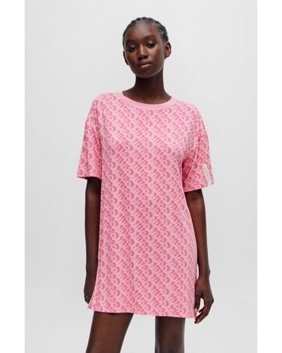 BOSS by HUGO BOSS Relaxed-fit Nightdress With All-over Logo Print - Pink