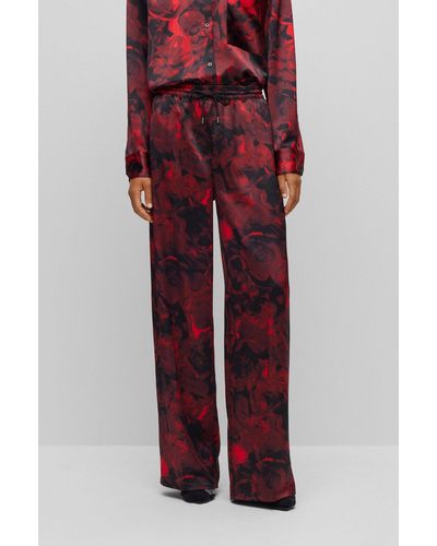 HUGO Abstract-print Straight-leg Trousers - Red