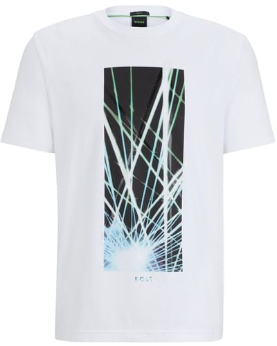 BOSS Regular-fit T-shirt Van Stretchkatoen Met Nieuw Artwork - Wit