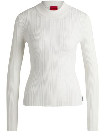 HUGO Slim-Fit Pullover mit unregelmäßiger Rippstruktur - Weiß