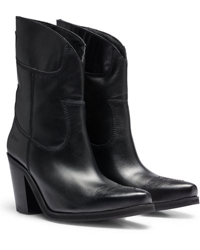 BOSS by HUGO BOSS Leather Cowboy Boots With Cuban Heel - Black