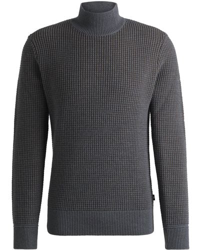 BOSS Pullover aus Baumwolle und Schurwolle mit Stehkragen - Schwarz