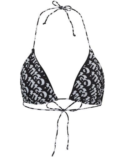 HUGO Triangle Bikini Top With Repeat Logo Print - Black
