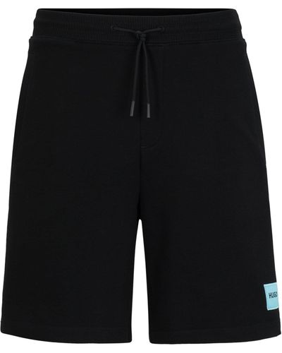 HUGO Regular-fit Shorts Van Katoenen Badstof Met Logolabel - Zwart