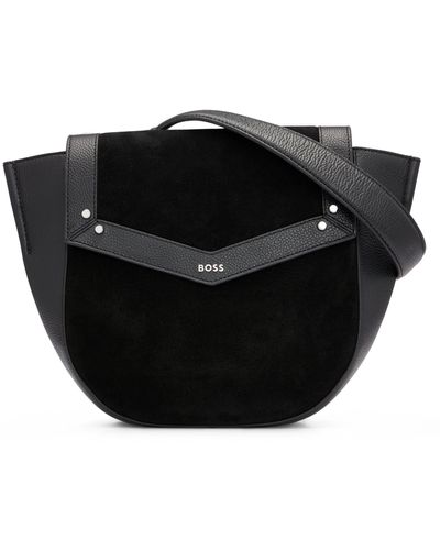 BOSS Saddle Bag In Grained Leather And Suede - Black