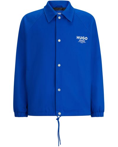HUGO Slim-fit Coachjas Met Logoprints - Blauw