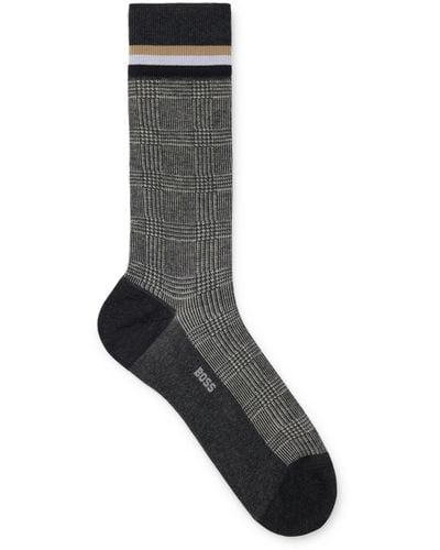 BOSS Regular-length Checked Socks In Mercerized Stretch Cotton - Black