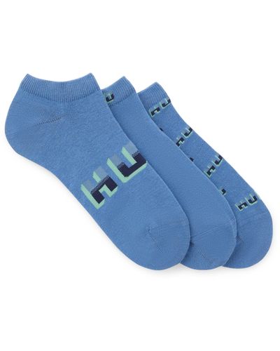 HUGO Dreier-Pack Sneakers-Socken aus Baumwoll-Mix mit Logos - Blau
