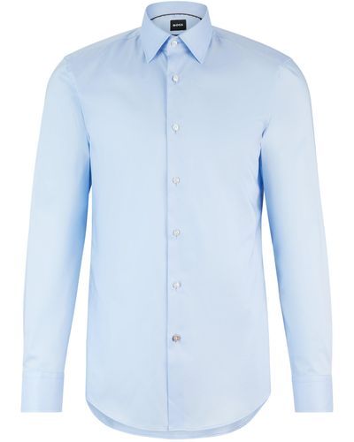 BOSS Slim-fit Overhemd Van Gemakkelijk Te Strijken Katoenen Popeline - Blauw